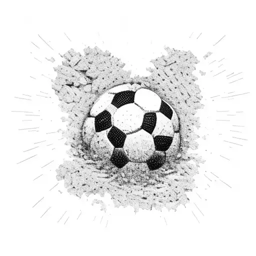 A soccer ball breaking through a brick wall, symbolizing the strength and determination of a soldier tattoo design idea