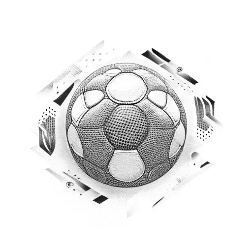 An abstract design featuring a mix of football-related symbols and betting elements, rendered in dotwork style tattoo design idea