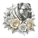 cane corso with roses being fed bacon tattoo design idea