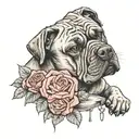 cane corso with roses being fed bacon tattoo design idea