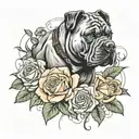 cane corso with roses being fed bacon tattoo design idea
