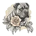 cane corso with roses being fed bacon tattoo design idea