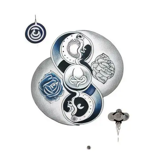 yinyang symbol split into the yin piece and the yang piece with each on each side of a weight scale showing balance tattoo design idea