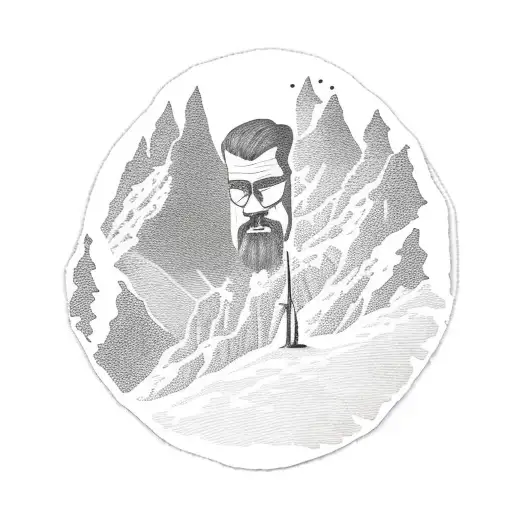 philosopher pondering while sitting on a mountain overlooking a valley tattoo design idea