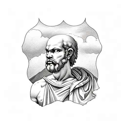 socrates pondering while sitting on a mountain overlooking a valley tattoo design idea