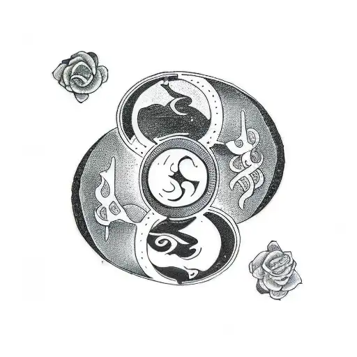 yinyang symbol split into the yin piece and the yang piece with each on each side of a weight scale showing balance tattoo design idea