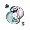 yinyang symbol split into the yin piece and the yang piece with each on each side of a weight scale showing balance tattoo design idea