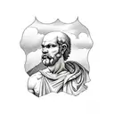 socrates pondering while sitting on a mountain overlooking a valley tattoo design idea