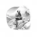 socrates pondering while sitting on a mountain overlooking a valley tattoo design idea