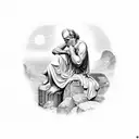 socrates pondering while sitting on a mountain overlooking a valley tattoo design idea