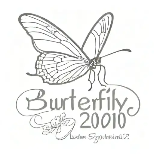 butterfly with date and name tattoo design idea