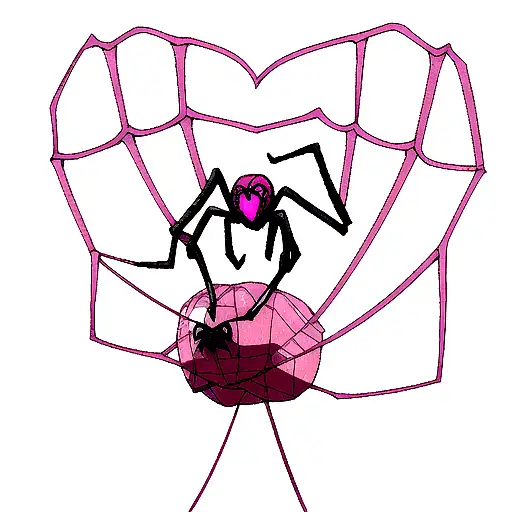 spider  descending fron a heart shaped web all in pink tattoo design idea