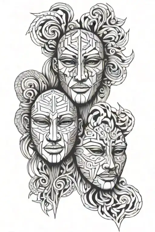 two masks with different emotions representing mental health tattoo design idea