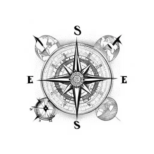 Sleeve with a compass on top, then a tree of life, then the globe, and then an iceberg tattoo design idea