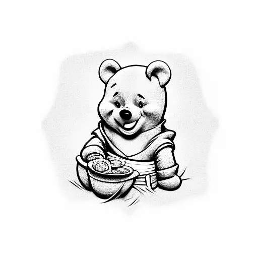 A whimsical tattoo of Pooh bear shopping in San Diego tattoo design idea