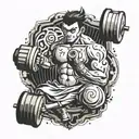Combine a gym dumbbell with a traditional Japanese anime character tattoo design idea