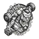 Combine a gym dumbbell with a traditional Japanese anime character tattoo design idea