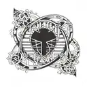 DNA double helix intertwined with alchemy symbols tattoo design idea