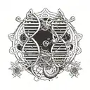 DNA double helix intertwined with alchemy symbols tattoo design idea