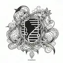 DNA double helix intertwined with alchemy symbols tattoo design idea