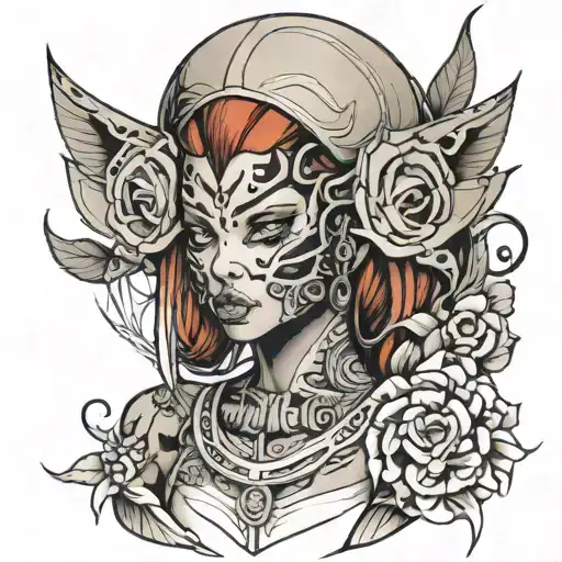 girl with omni mask tattoo design idea