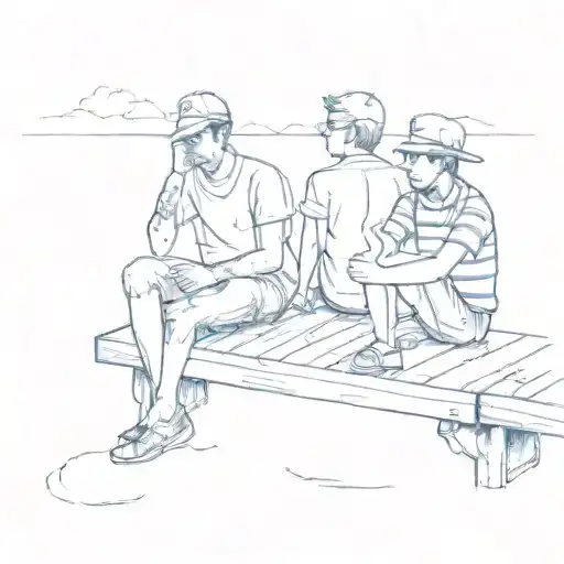 two friends sitting on a dock  tattoo design idea