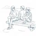 two friends sitting on a dock  tattoo design idea