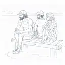 two friends sitting on a dock  tattoo design idea