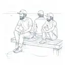 two friends sitting on a dock  tattoo design idea