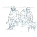 two friends sitting on a dock  tattoo design idea