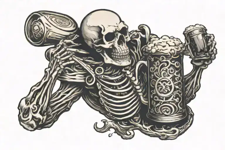 skeleton holding beer mug tattoo design idea