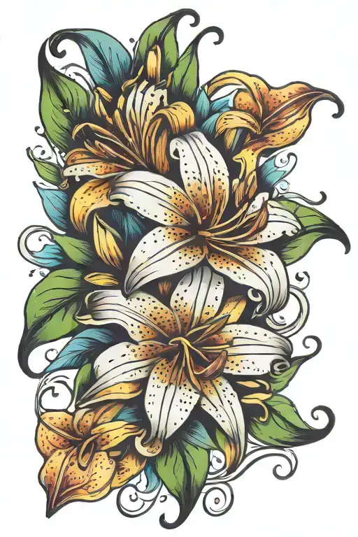 colorful tiger lily flower tattoo design idea