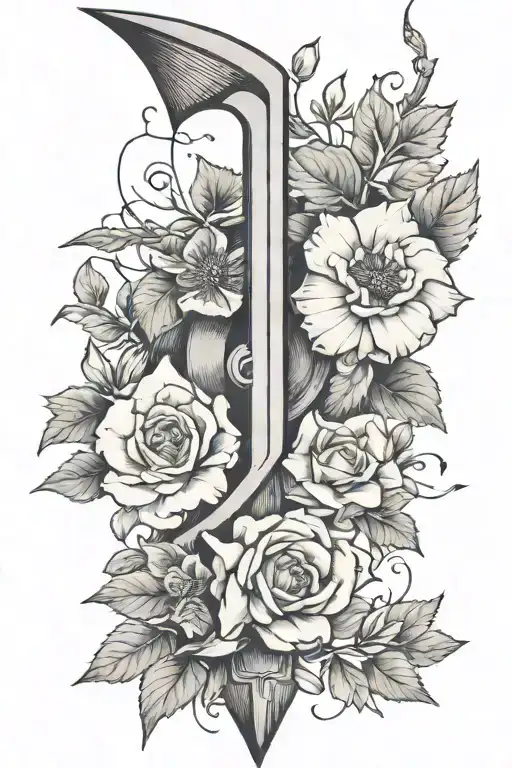  bow shaped like number 3 with arrow surrounded by wild roses tattoo design idea