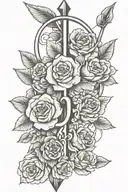  bow shaped like number 3 with arrow surrounded by wild roses tattoo design idea
