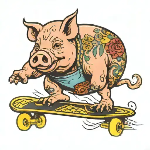Pig on A skateboard grinding tattoo design idea