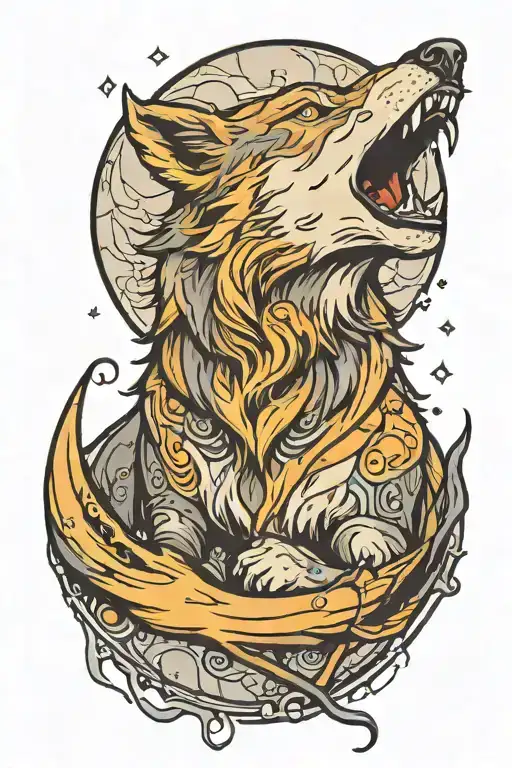 cressent wolf howling at the moon tattoo design idea