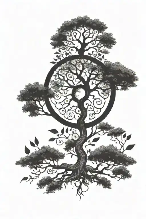 surrounded by square and round, I would like a tree of life with a Turkish eye tattoo design idea