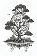 surrounded by square and round, I would like a tree of life with a Turkish eye tattoo design idea