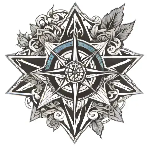 compass rose and coffin tattoo design idea