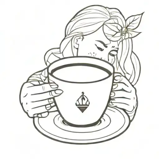 woman holding a cup of coffee accompanied by a Maltese tattoo design idea