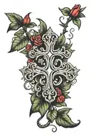 vine branch cross marriage wedding rings tattoo design idea