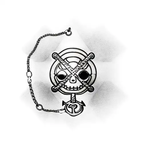 Sunny from one piece anime, holding a chain with an anchor  tattoo design idea