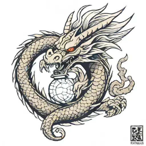 at the wrist a fine line dragon with the head of Sheron from Dragon Ball, shaded and discet flame coming out of the b tattoo design idea