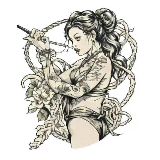 woman girl shibari tattoo design idea