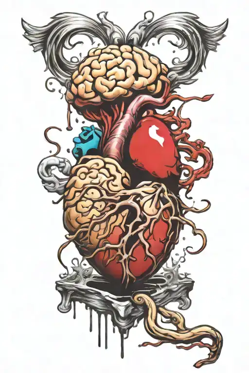 fight between heart and brain with broken me tattoo design idea