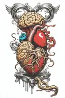 fight between heart and brain with broken me tattoo design idea