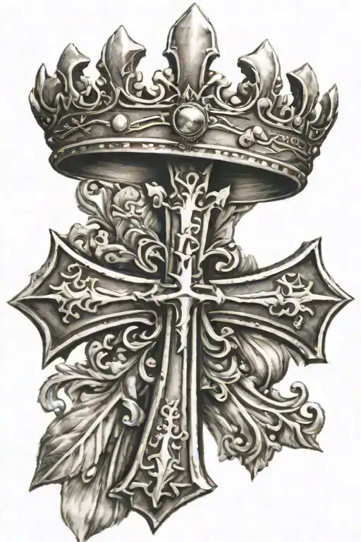 Christian Cross with crown tattoo design idea