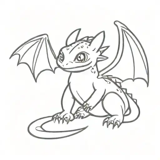 cute realistic toothless dragon tattoo design idea