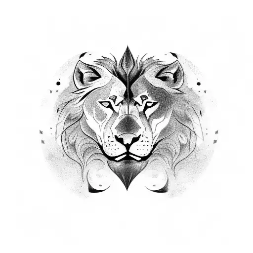 A lion and a wolf facing each other in a yin and yang symbol tattoo design idea