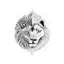 A lion and a wolf facing each other in a yin and yang symbol tattoo design idea